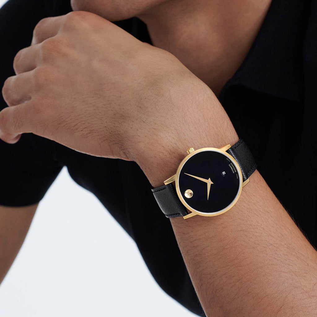 Museum Men Quartz Black Dial Analog Leather Watch 607566