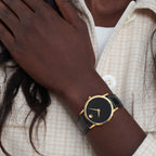 Museum Women Quartz Black Dial Analog Leather Watch 607584