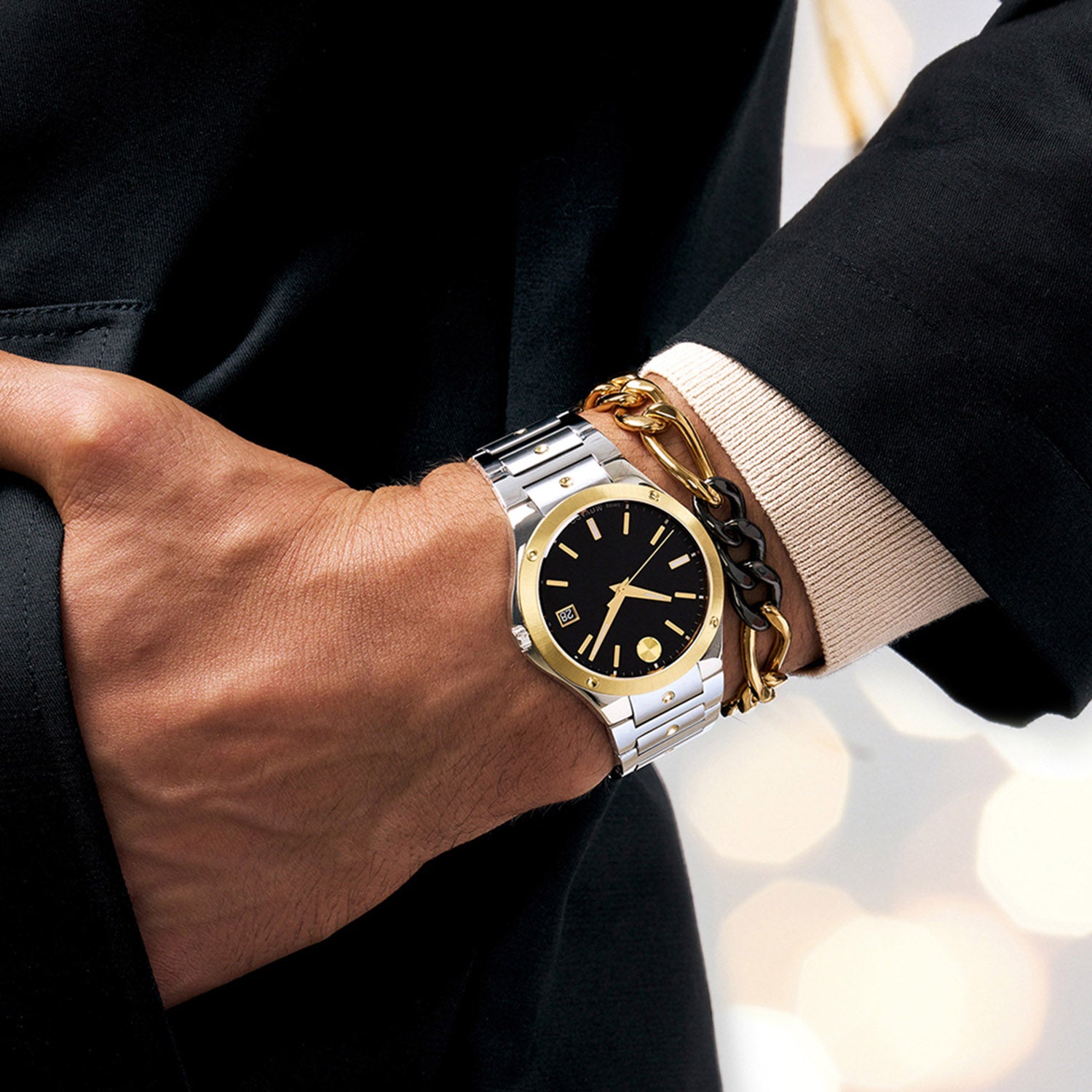 Se Men Quartz Black Dial Analog Stainless Steel Watch 607596