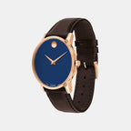Museum Men Quartz Blue Dial Analog Leather Watch 607597