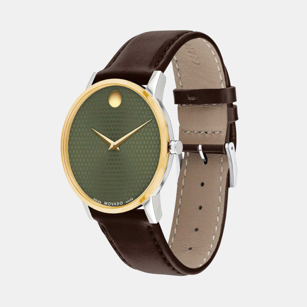 Museum Men Quartz Green Dial Analog Leather Watch 607893