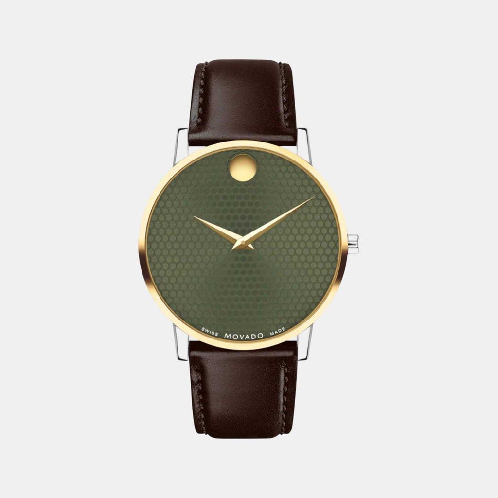 Museum Men Quartz Green Dial Analog Leather Watch 607893