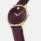 Museum Men Quartz Burgundy Dial Analog Leather Watch 608000