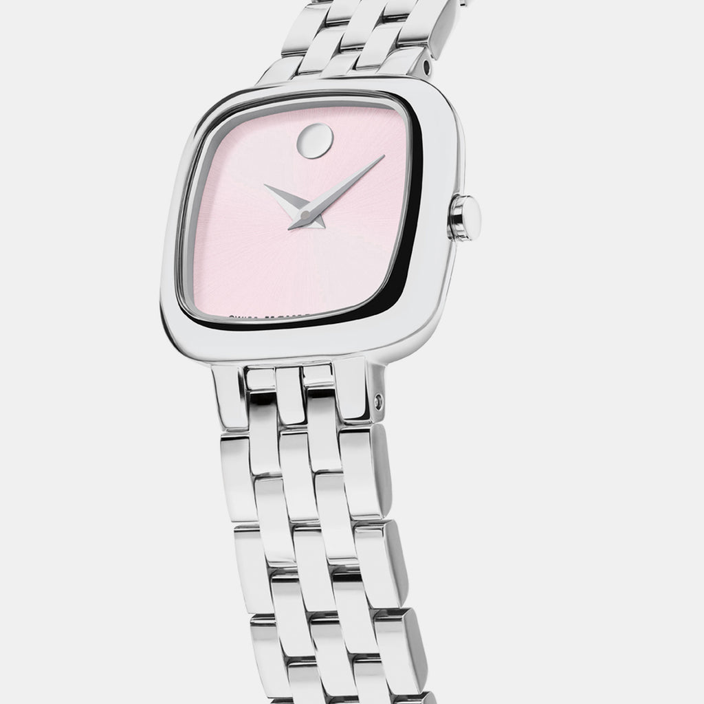 Women Quartz Pink Dial Analog Stainless Steel Watch 608092