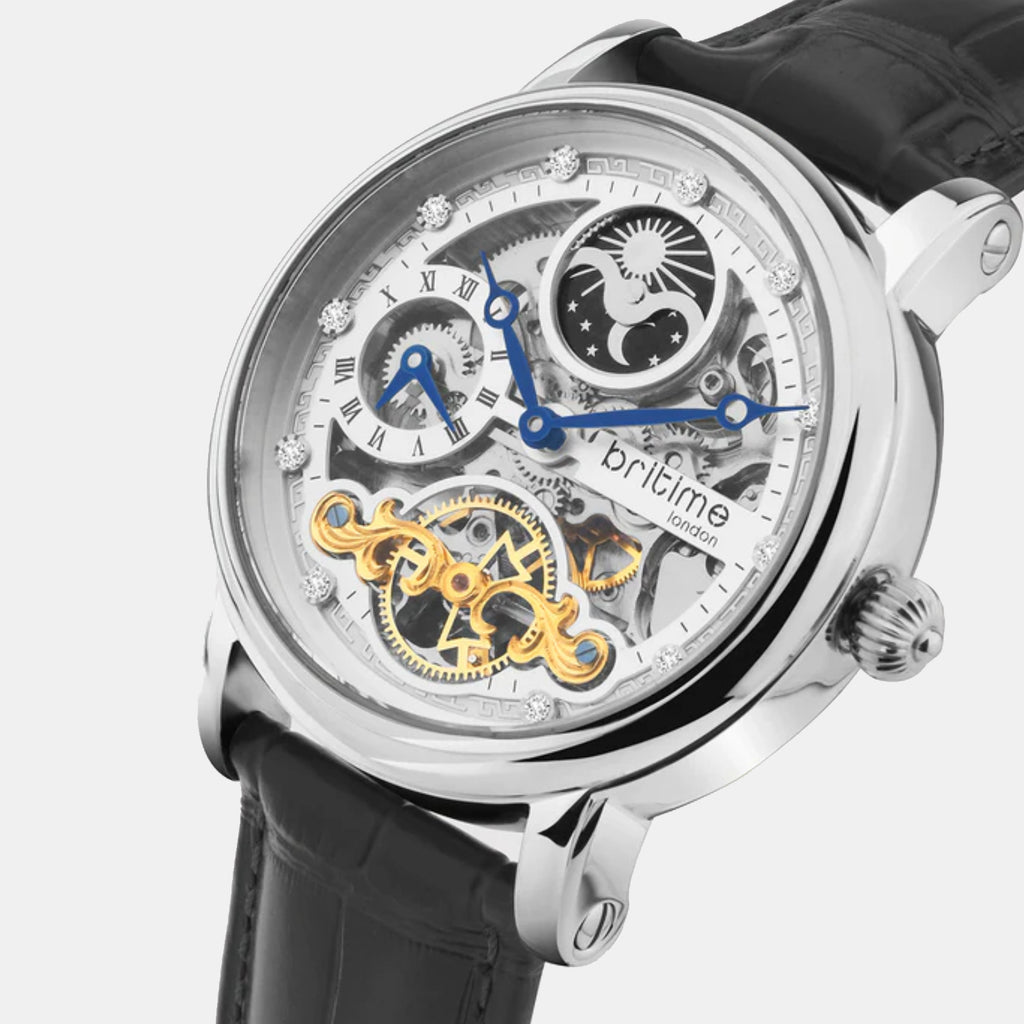 Men Automatic Silver Dial Analog Leather Watch 641-L10306