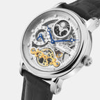 Men Automatic Silver Dial Analog Leather Watch 641-L10306