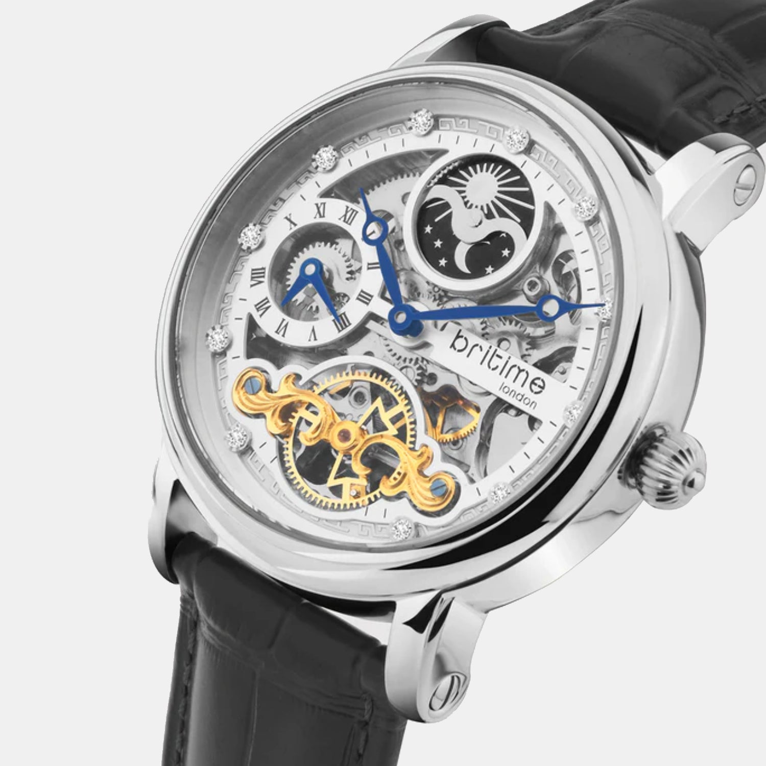 Men Automatic Silver Dial Analog Leather Watch 641-L10306