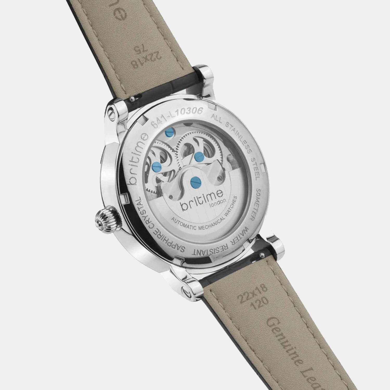 Men Automatic Silver Dial Analog Leather Watch 641-L10306