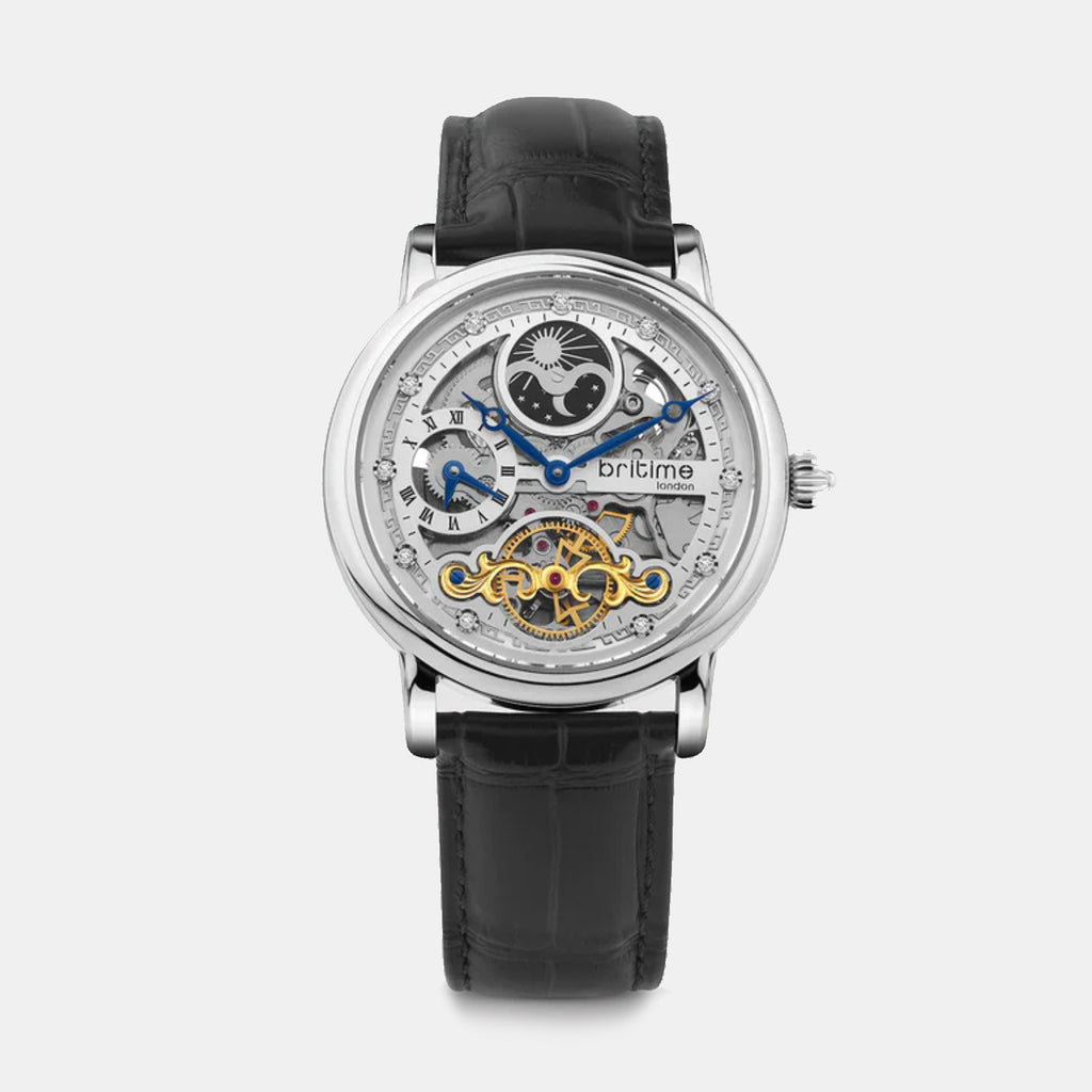 Men Automatic Silver Dial Analog Leather Watch 641-L10306