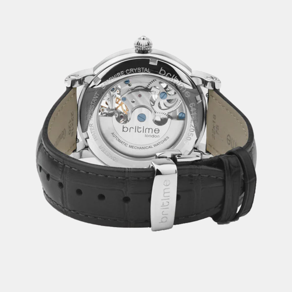 Men Automatic Black Dial Analog Leather Watch 641-L10406