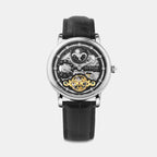 Men Automatic Black Dial Analog Leather Watch 641-L10406