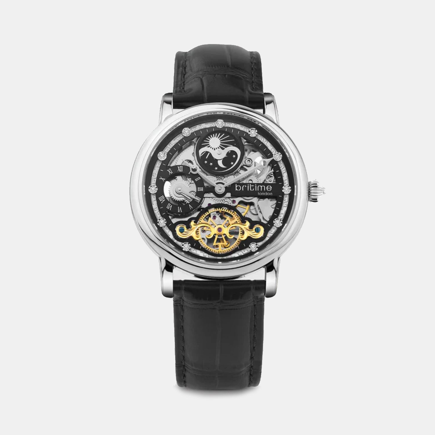 Men Automatic Black Dial Analog Leather Watch 641-L10406