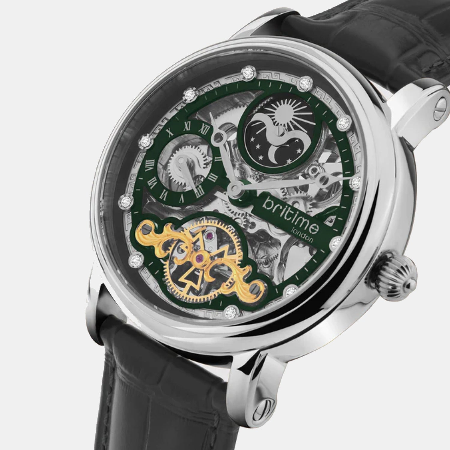 Men Automatic Green Dial Analog Leather Watch 641-L11406