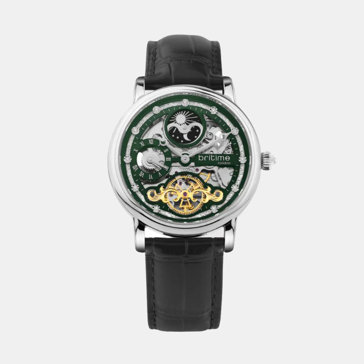 Men Automatic Green Dial Analog Leather Watch 641-L11406