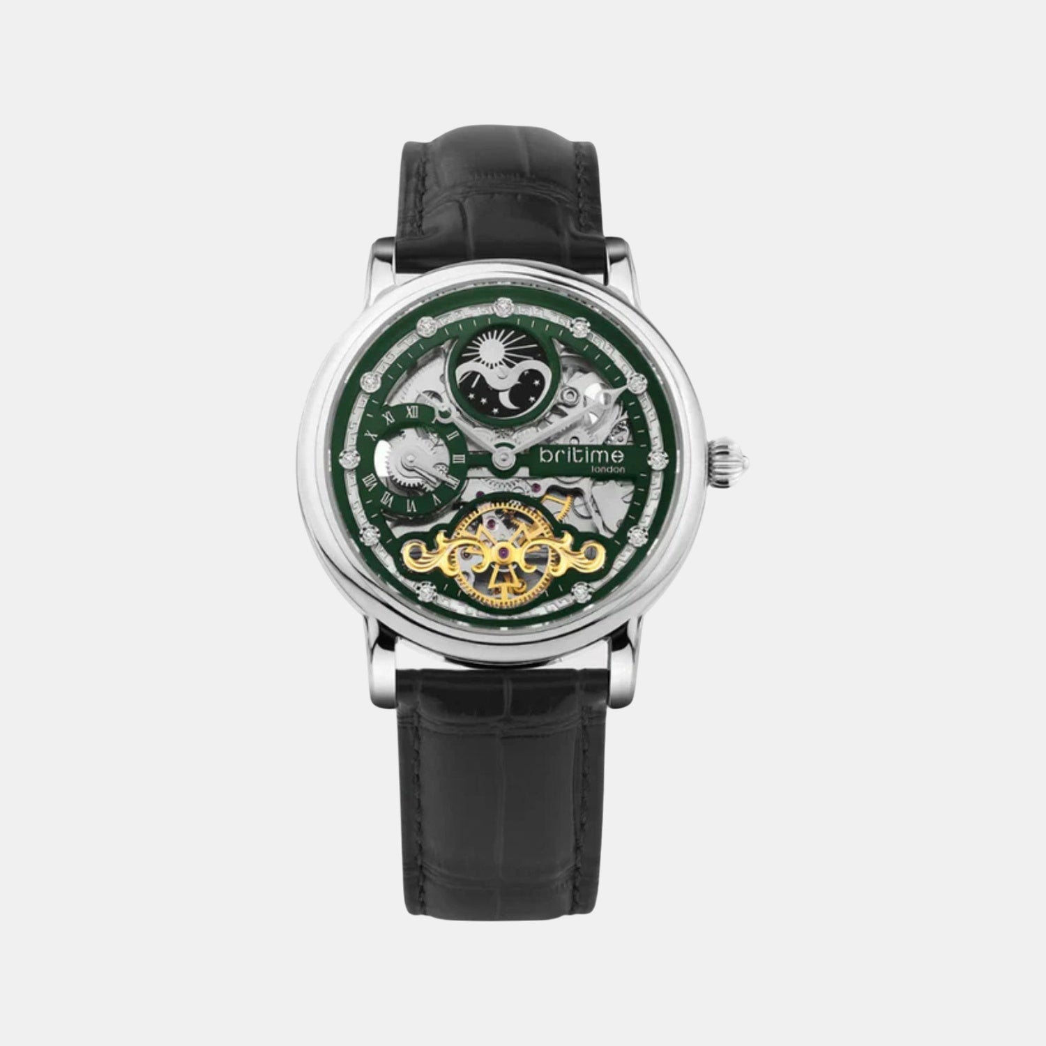 Men Automatic Green Dial Analog Leather Watch 641-L11406