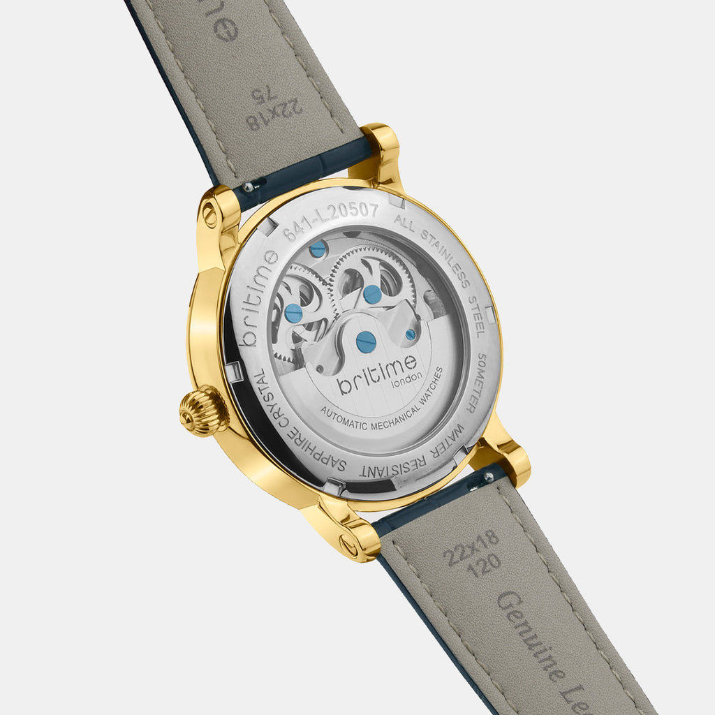 Men Automatic Blue Dial Analog Leather Watch 641-L20507