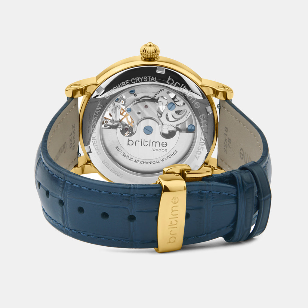 Men Automatic Blue Dial Analog Leather Watch 641-L20507