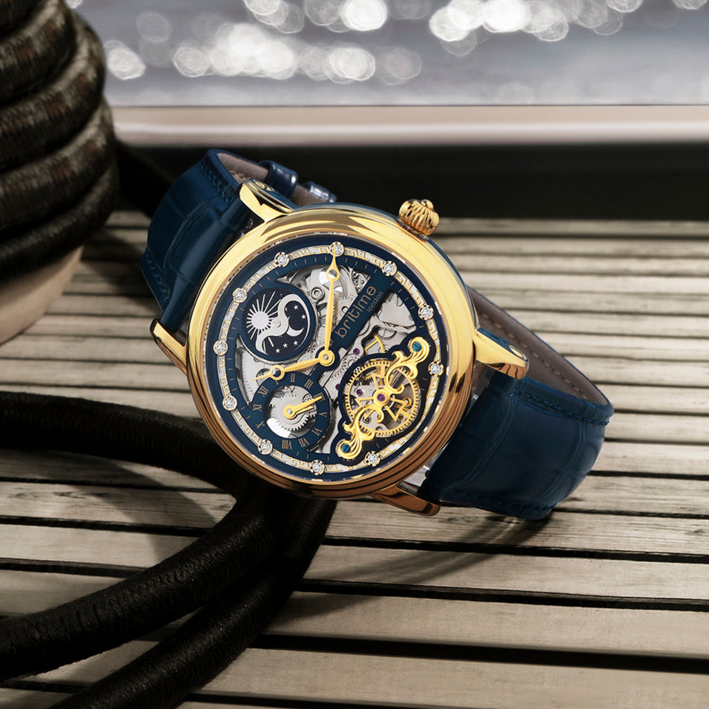 Men Automatic Blue Dial Analog Leather Watch 641-L20507