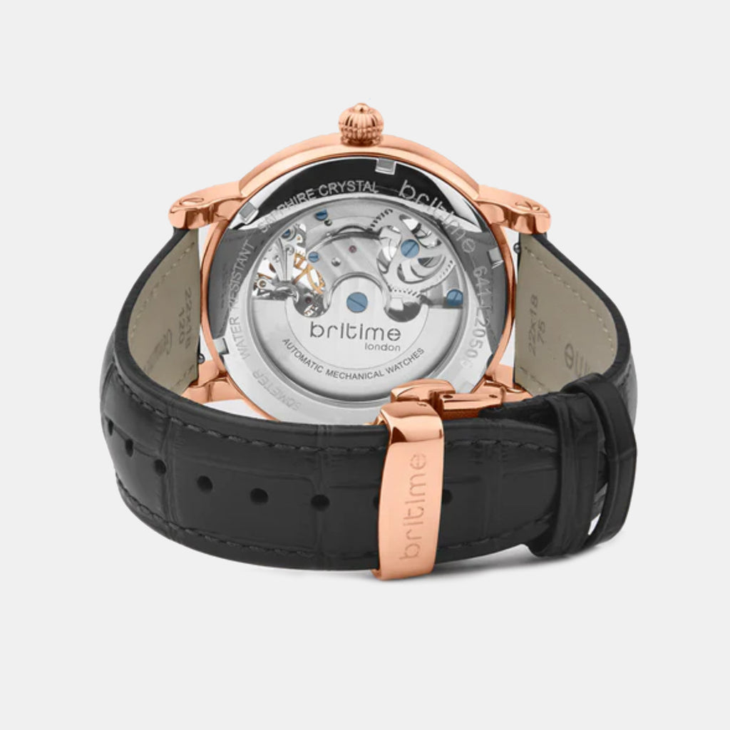 Men Automatic Black Dial Analog Leather Watch 641-L30406