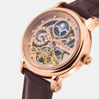 Men Automatic Rose Gold Dial Analog Leather Watch 641-L30708