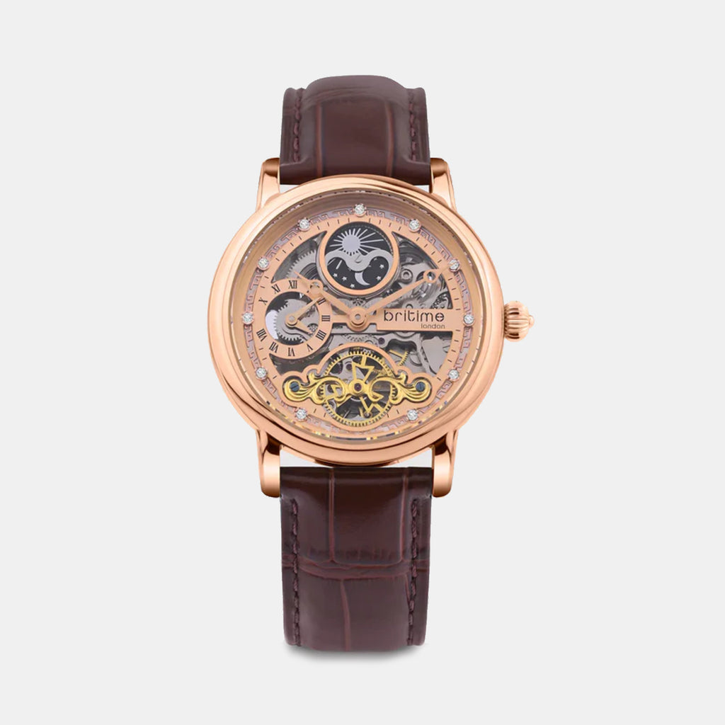 Men Automatic Rose Gold Dial Analog Leather Watch 641-L30708