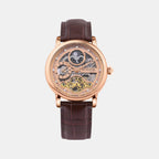 Men Automatic Rose Gold Dial Analog Leather Watch 641-L30708