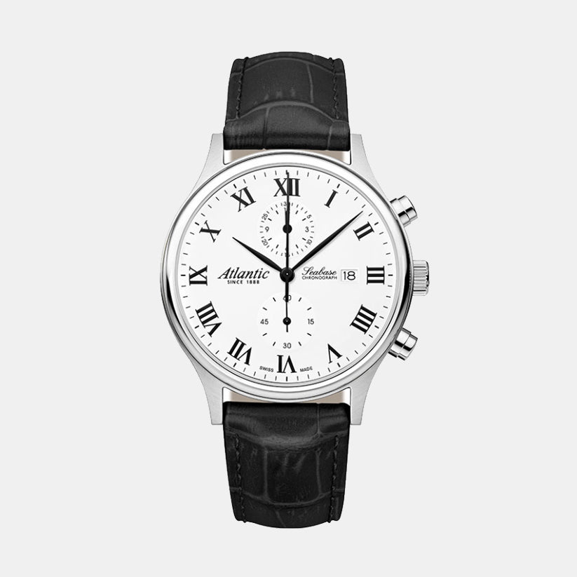 Atlantic Men Quartz Cream Dial Chronograph Leather Watch 64452.41.18-1