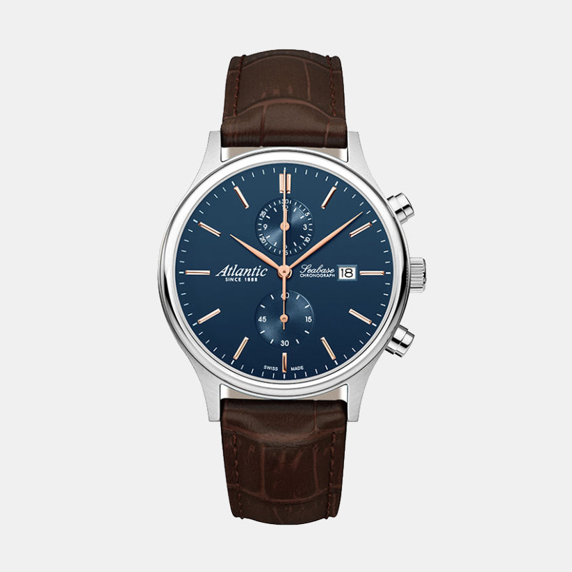 Atlantic Men Quartz Blue Dial Chronograph Leather Watch 64452.41.51R-1