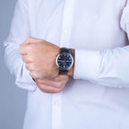 Men Quartz Black Dial Chronograph Leather Watch 64452.41.68