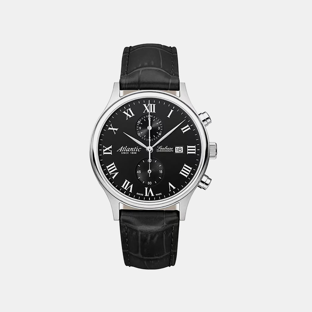Men Quartz Black Dial Chronograph Leather Watch 64452.41.68