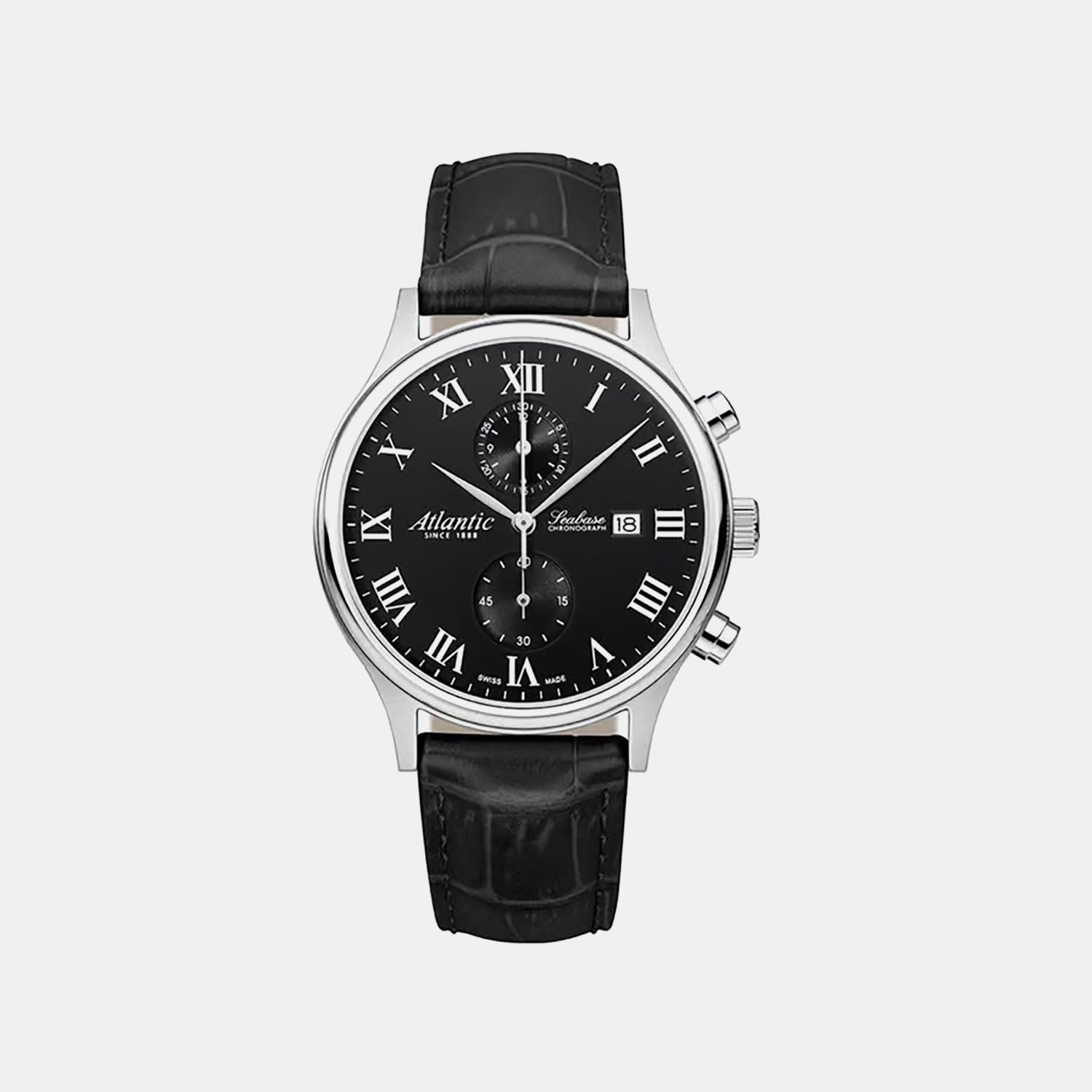 Men Quartz Black Dial Chronograph Leather Watch 64452.41.68