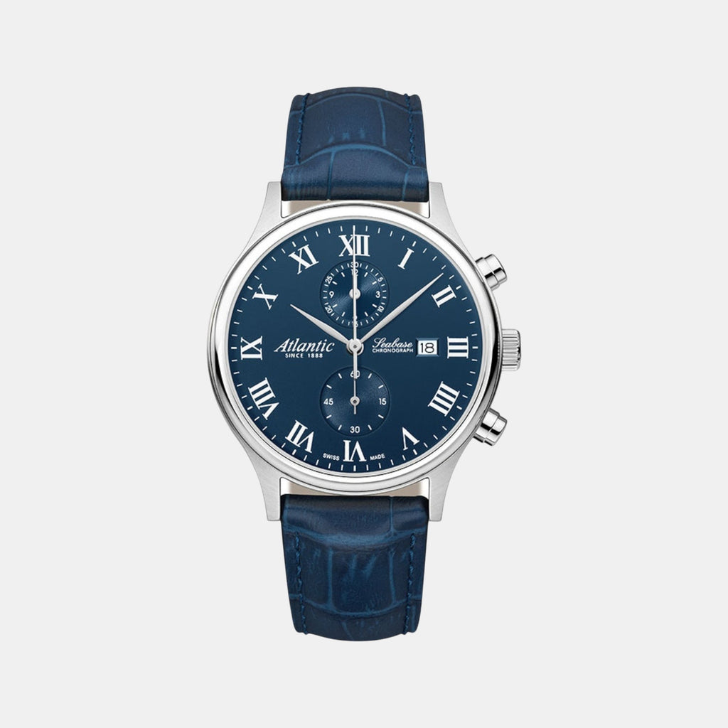 Men Quartz Blue Dial Chronograph Leather Watch 64452.41.58