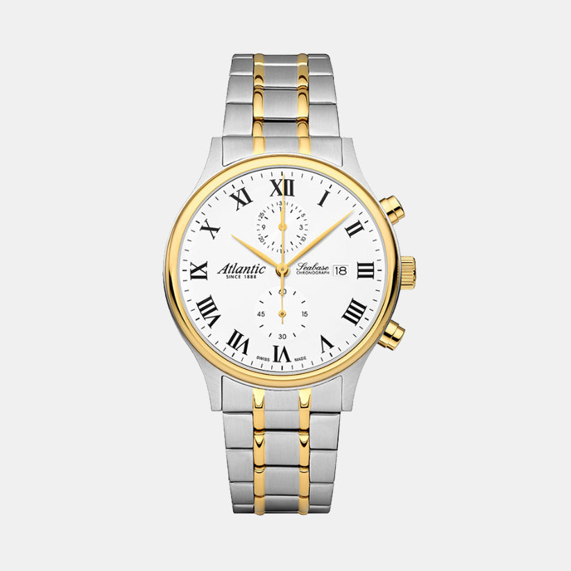 Atlantic Men Quartz White Dial Chronograph Stainless Steel Watch 64457.43.18G-1