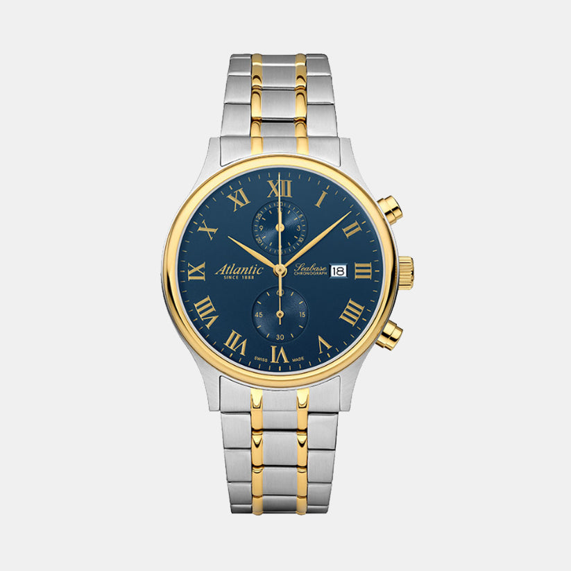 Atlantic Men Quartz Blue Dial Chronograph Stainless Steel Watch 64457.43.58G-1