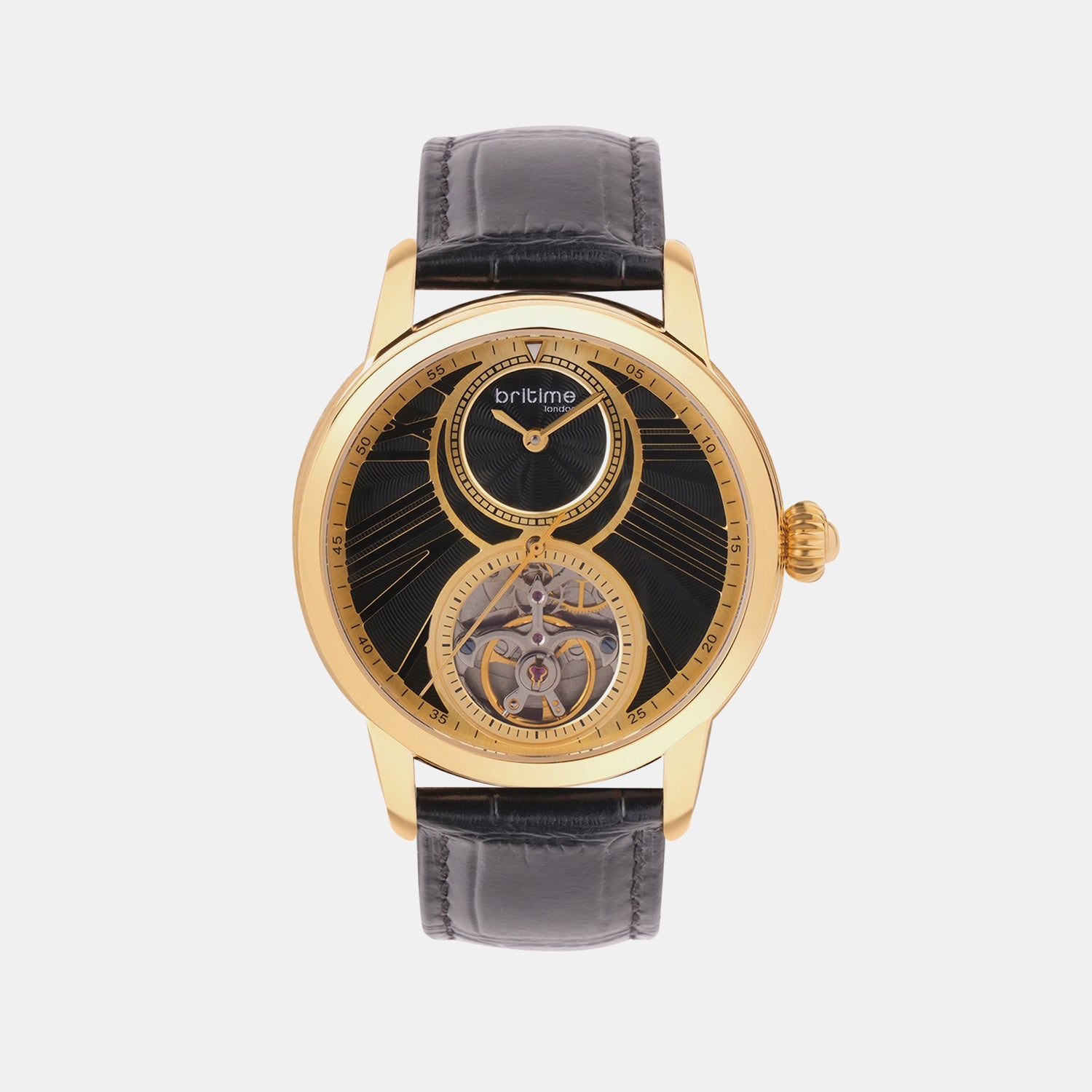 Men Automatic Black Dial Analog Leather Watch 675-20406
