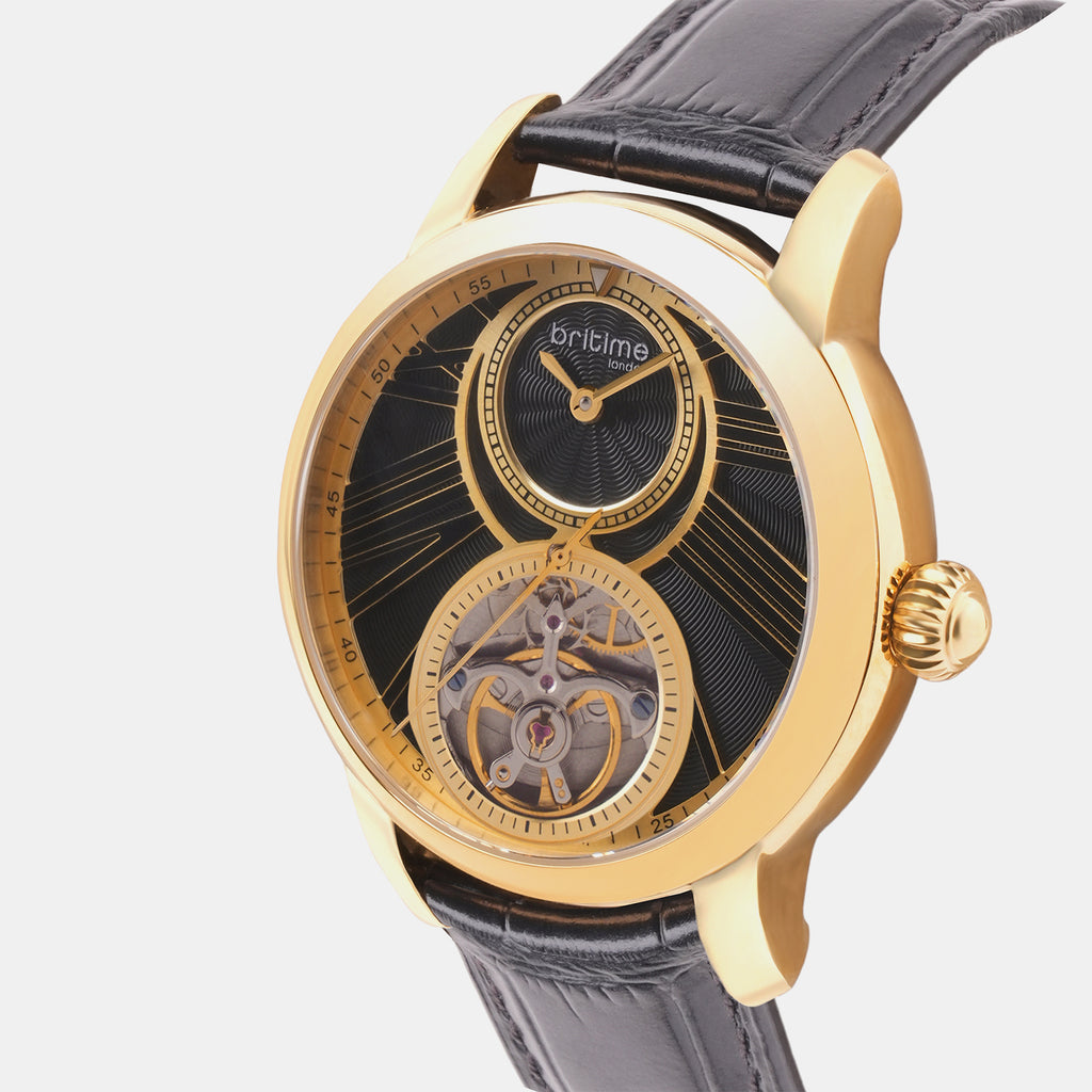 Men Automatic Black Dial Analog Leather Watch 675-20406