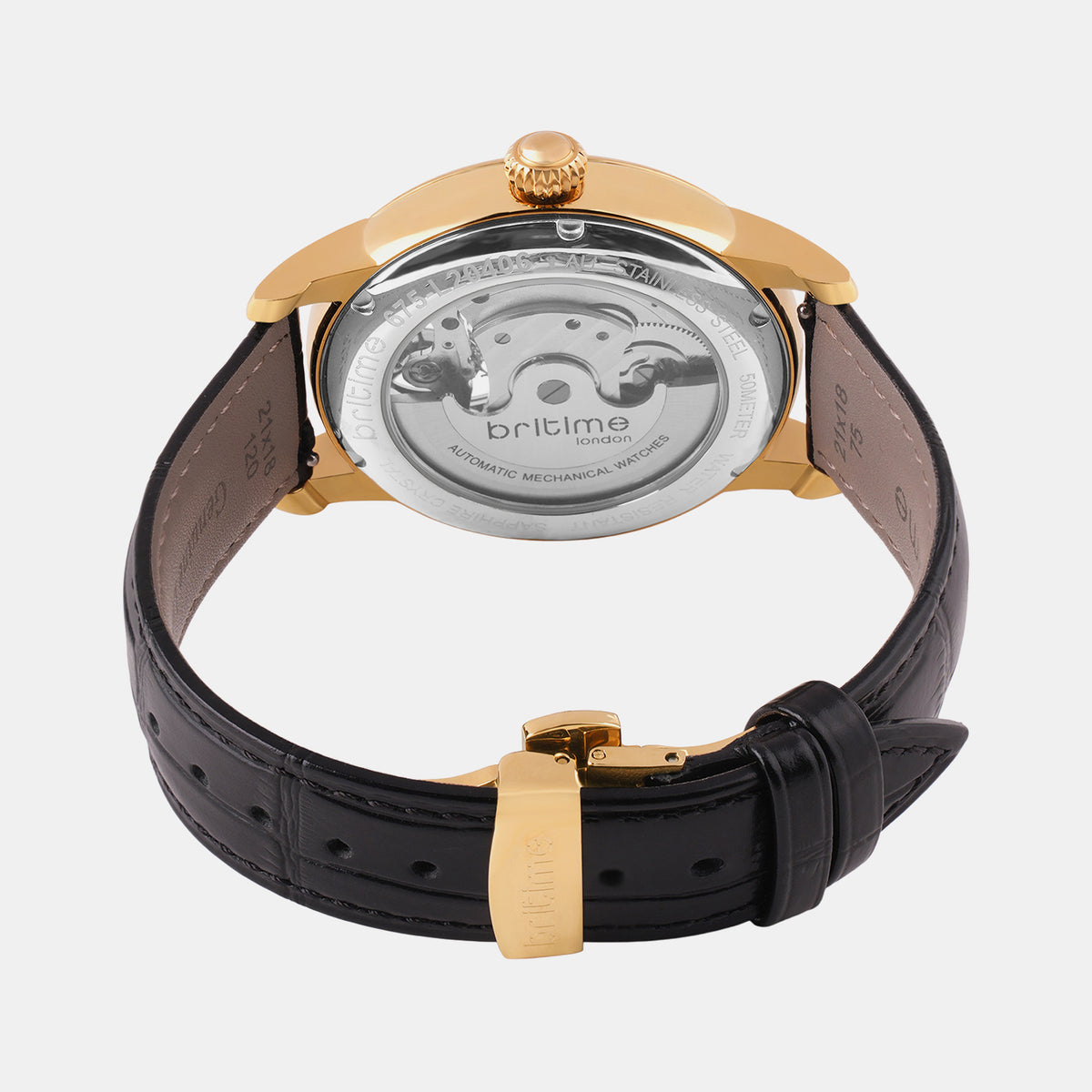 Men Automatic Black Dial Analog Leather Watch 675-20406
