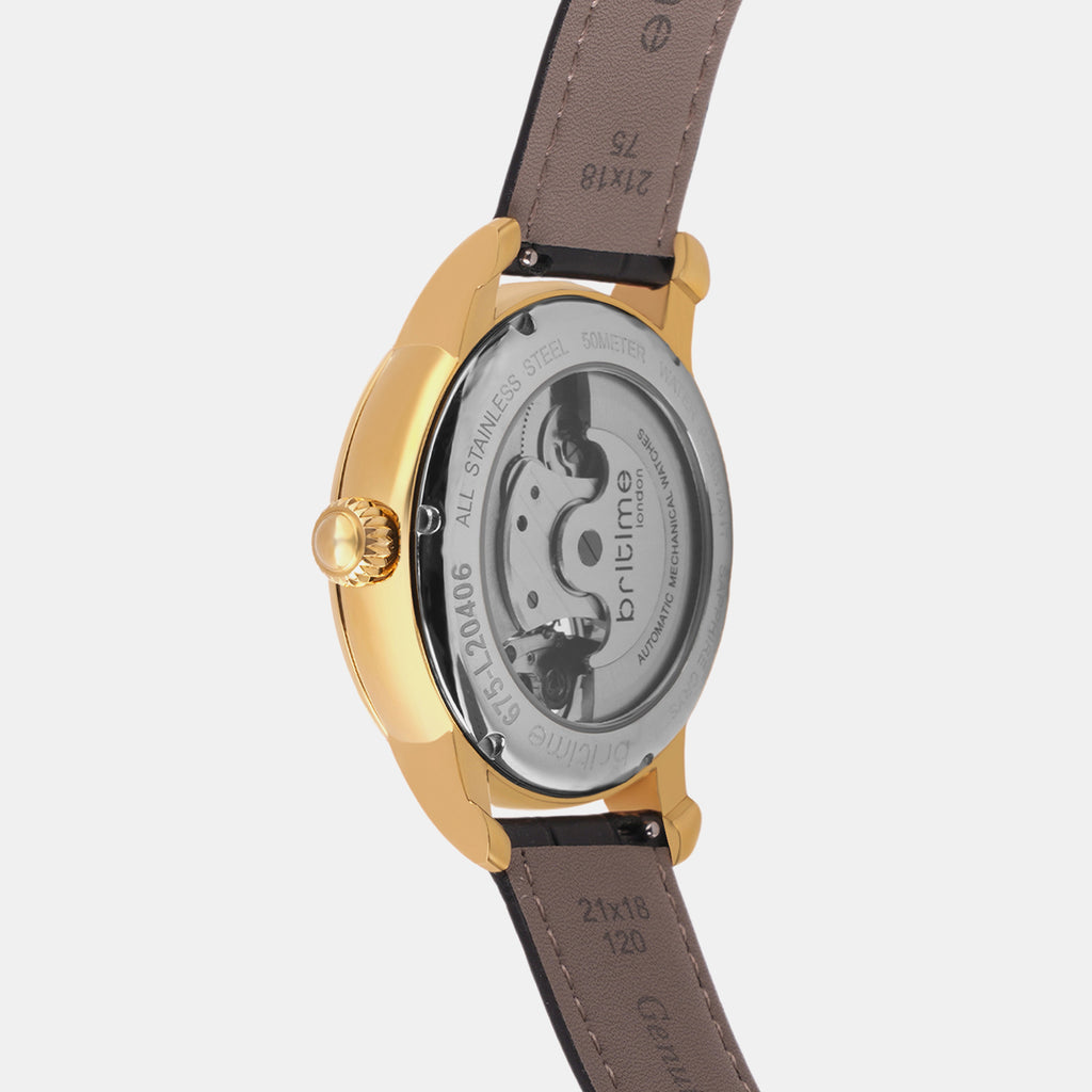 Men Automatic Black Dial Analog Leather Watch 675-20406
