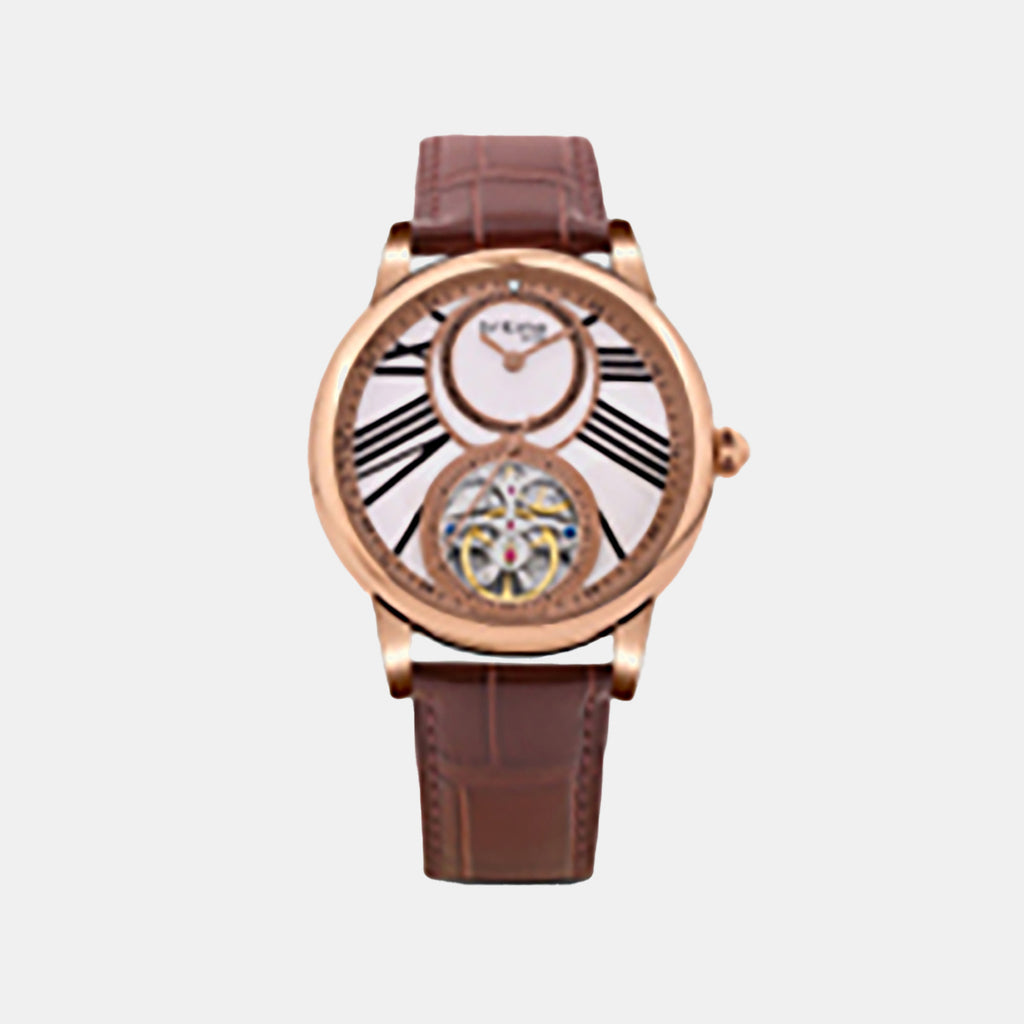 Men Automatic Beige Dial Analog Leather Watch 675-30308