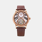 Men Automatic Beige Dial Analog Leather Watch 675-30308