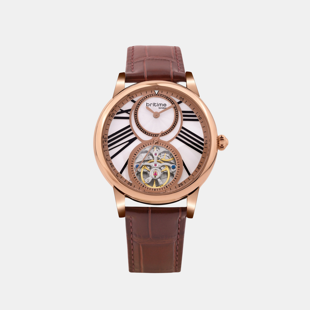 Men Automatic Beige Dial Analog Leather Watch 675-30308