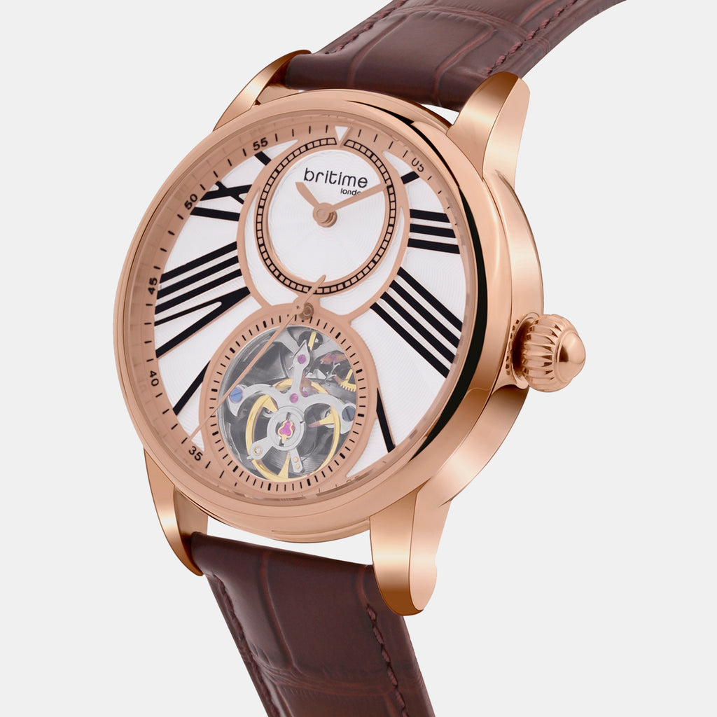 Men Automatic Beige Dial Analog Leather Watch 675-30308
