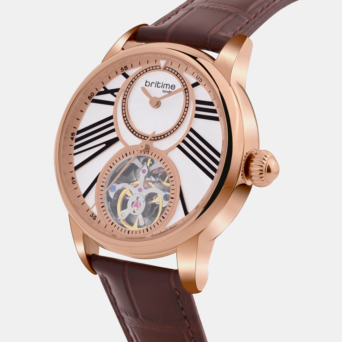 Men Automatic Beige Dial Analog Leather Watch 675-30308