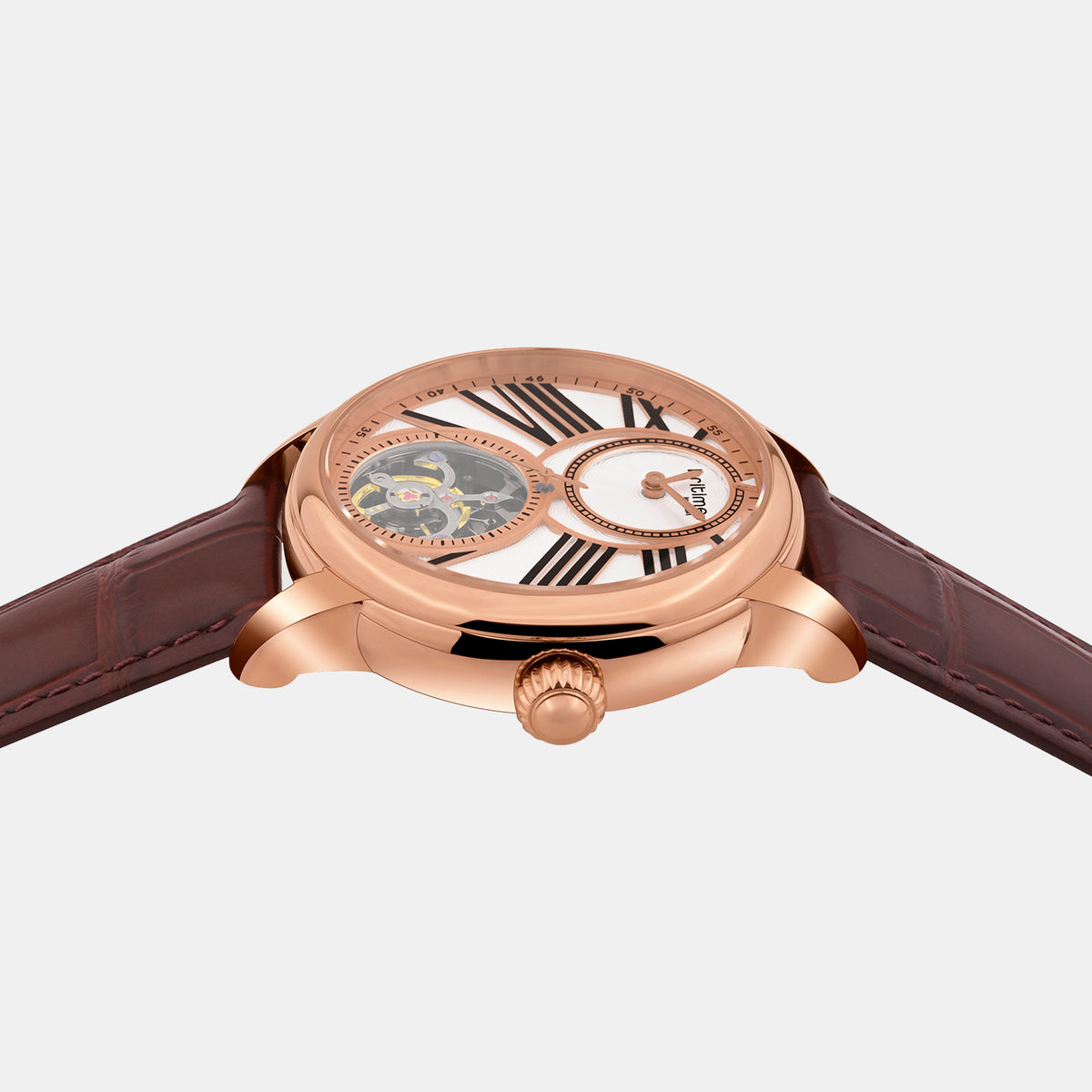 Men Automatic Beige Dial Analog Leather Watch 675-30308