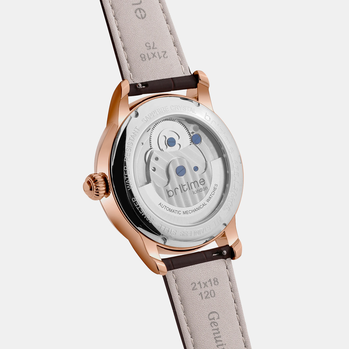 Men Automatic Beige Dial Analog Leather Watch 675-30308