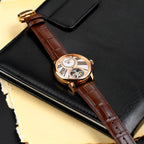 Men Automatic Beige Dial Analog Leather Watch 675-30308