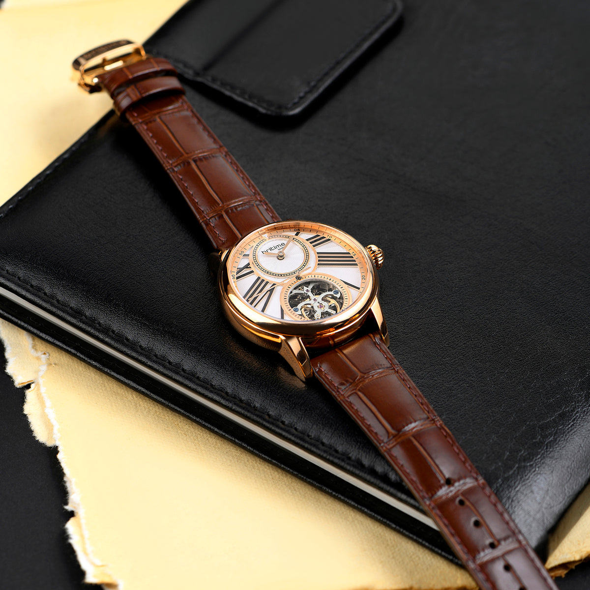 Men Automatic Beige Dial Analog Leather Watch 675-30308