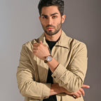 Men Automatic Beige Dial Analog Leather Watch 675-30308