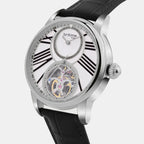 Men Automatic Silver Dial Analog Leather Watch 675-L10306