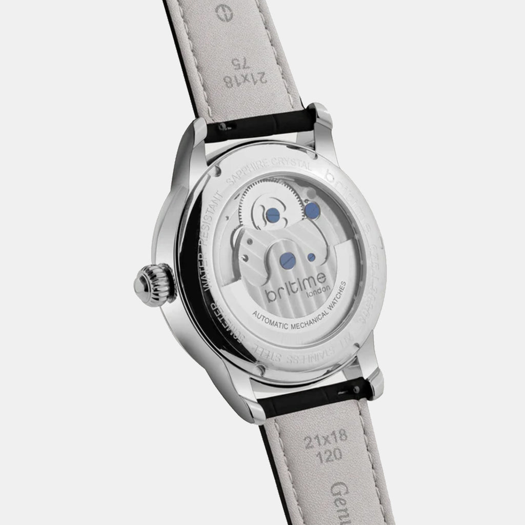 Men Automatic Silver Dial Analog Leather Watch 675-L10306